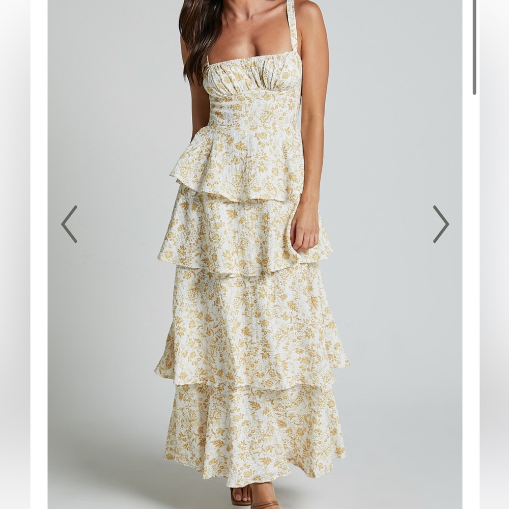 Showpo LORMA MIDI DRESS - RUCHED LAYERED DRESS IN YELLOW